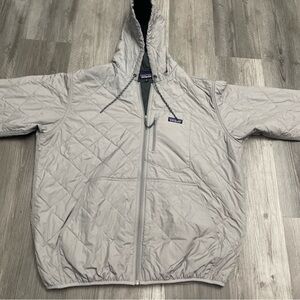Patagonia Jacket Mens XXL Wing Grey Brown Diamond Quilted Bomber Hoody Full Zip
